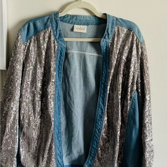 CHICOS YACHT ROCK DENIM SEQUINED JACKET 🔥👖 - Picture 3 of 7